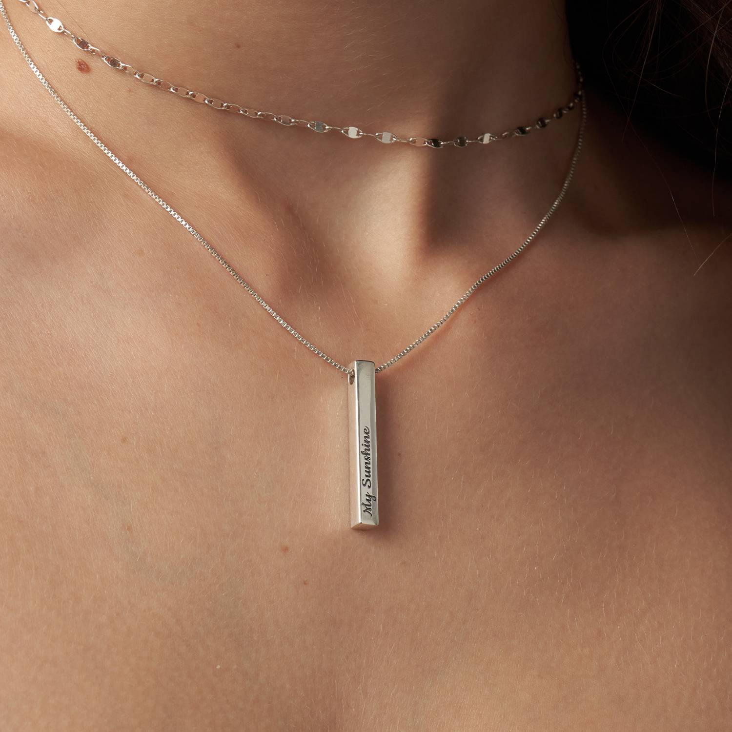 Pillar Bar Necklace - Silver-3 product photo