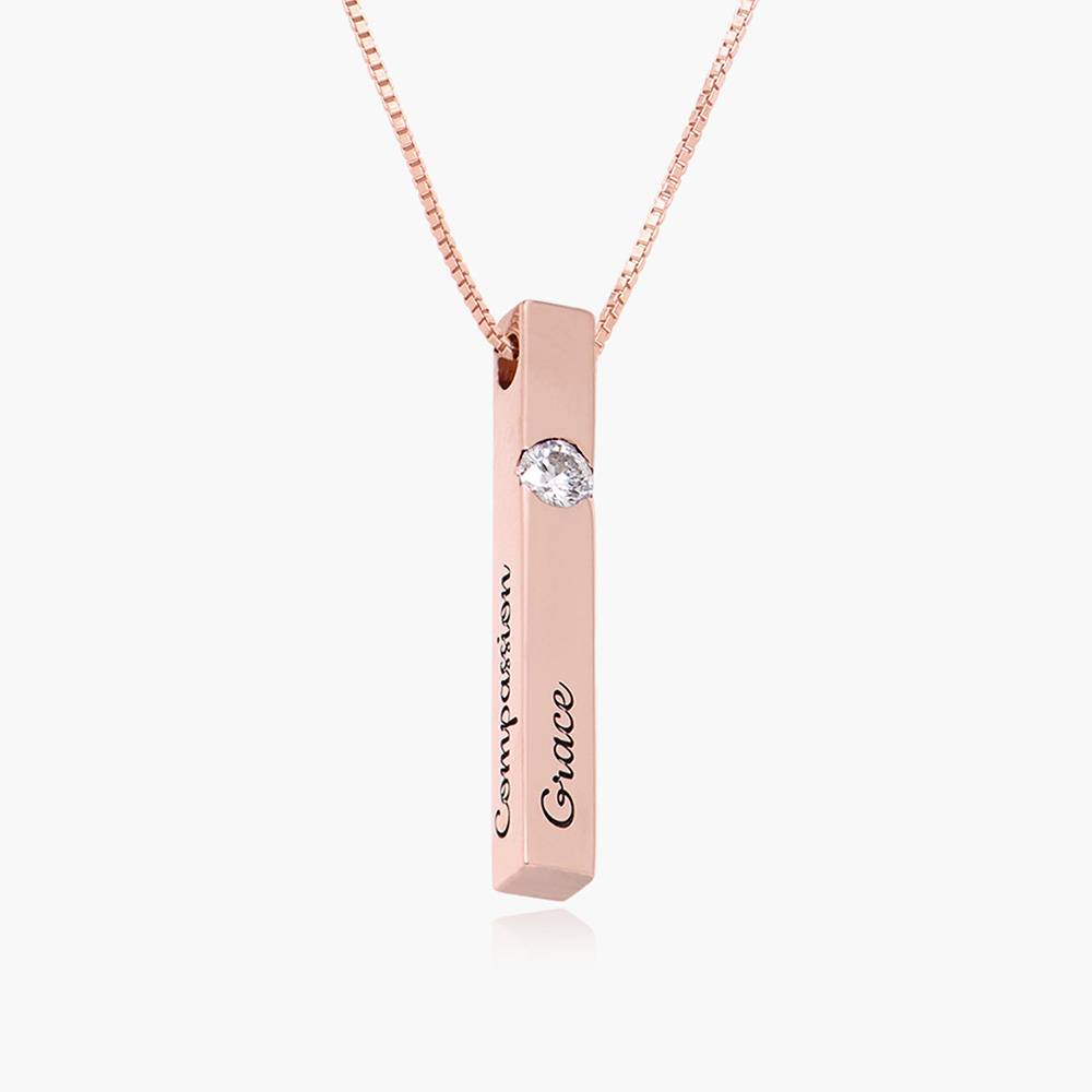 Pillar Bar Necklace With 0.25ct Diamond- Rose Vermeil