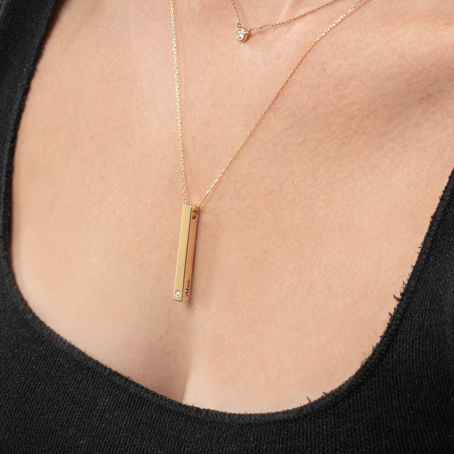 Pillar Bar Necklace With Diamond - 14k Solid Gold product photo