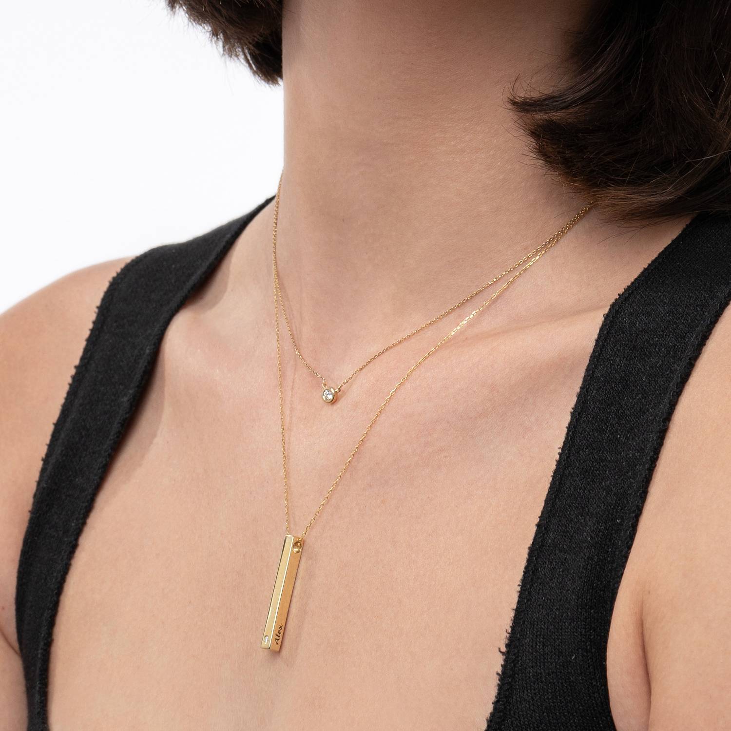 Pillar Bar Necklace With Diamond - 14k Solid Gold-2 product photo