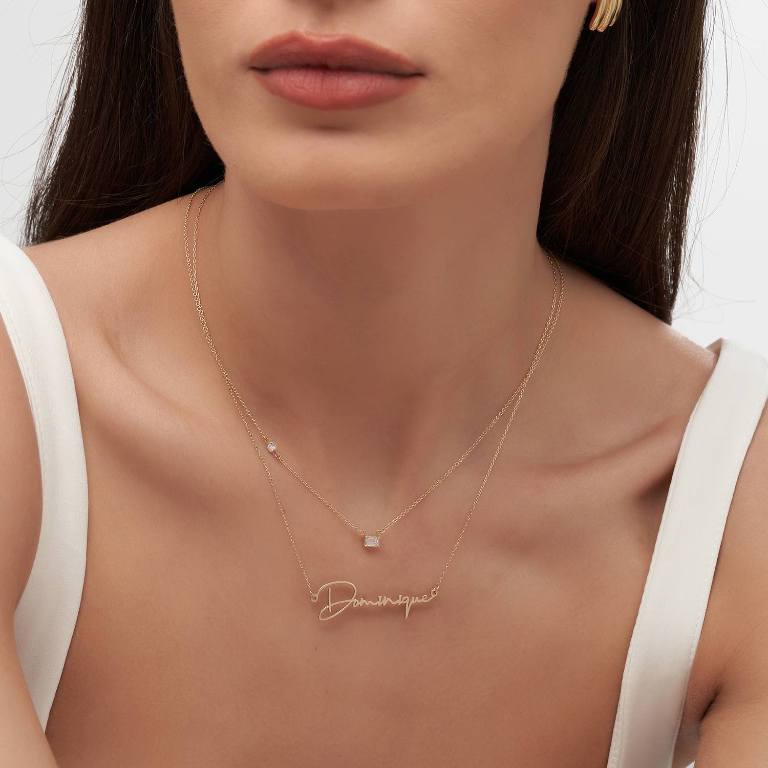 Princess Multi-Diamond Necklace with 0.3 ct Custom Diamond- 14k Solid Gold-1 product photo
