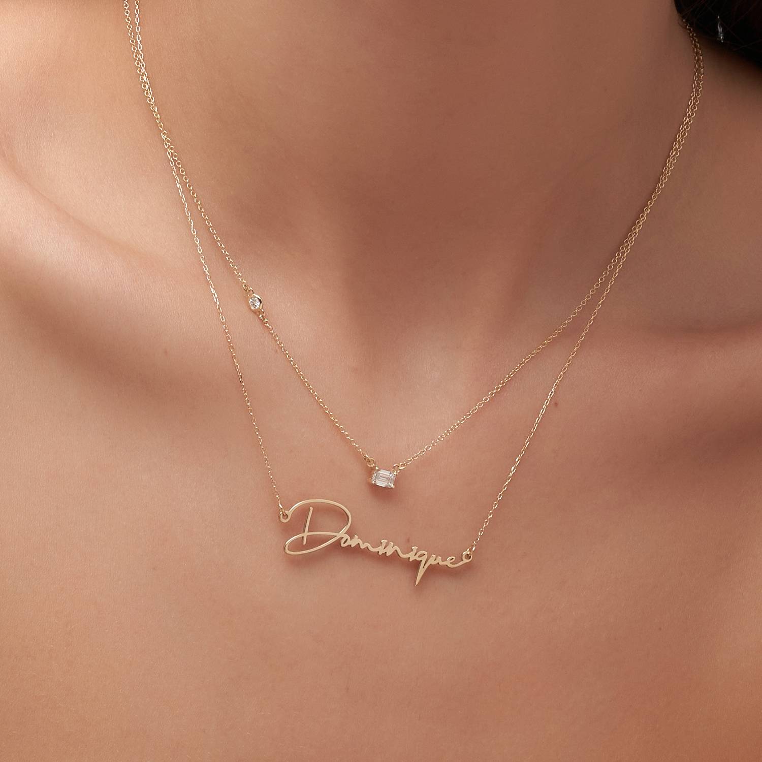 Princess Multi-Diamond Necklace with 0.3 ct Custom Diamond- 14k Solid Gold-5 product photo
