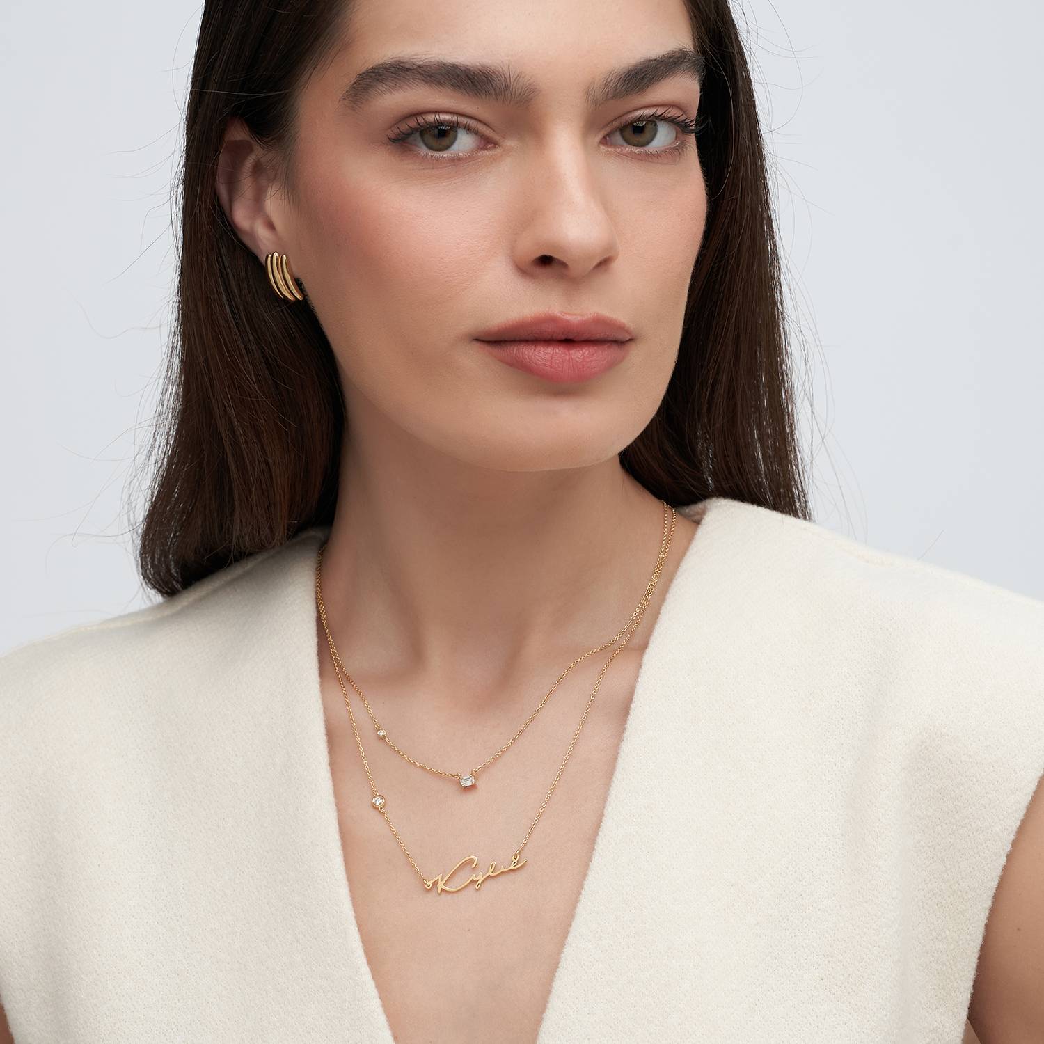 Princess Multi-Diamond Necklace with 0.3 ct Custom Diamond- Gold Vermeil-1 product photo