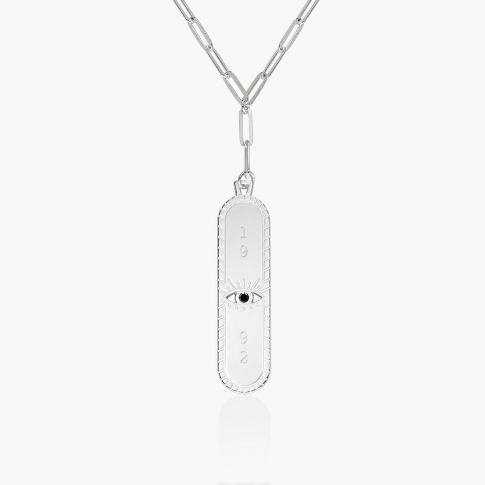 Protection Engraved Bar with Cubic Zirconia - Silver-3 product photo