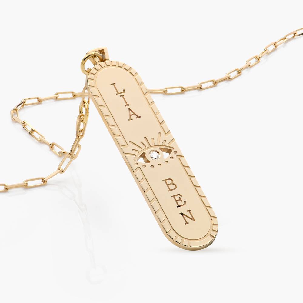 Protection Engraved Bar with Diamond - 14k Solid Gold-1 product photo