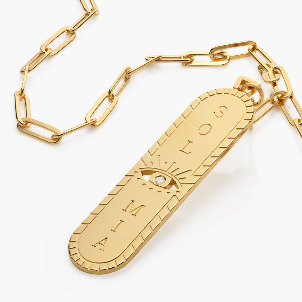 Protection Engraved Bar with Diamonds - Gold Vermeil product photo