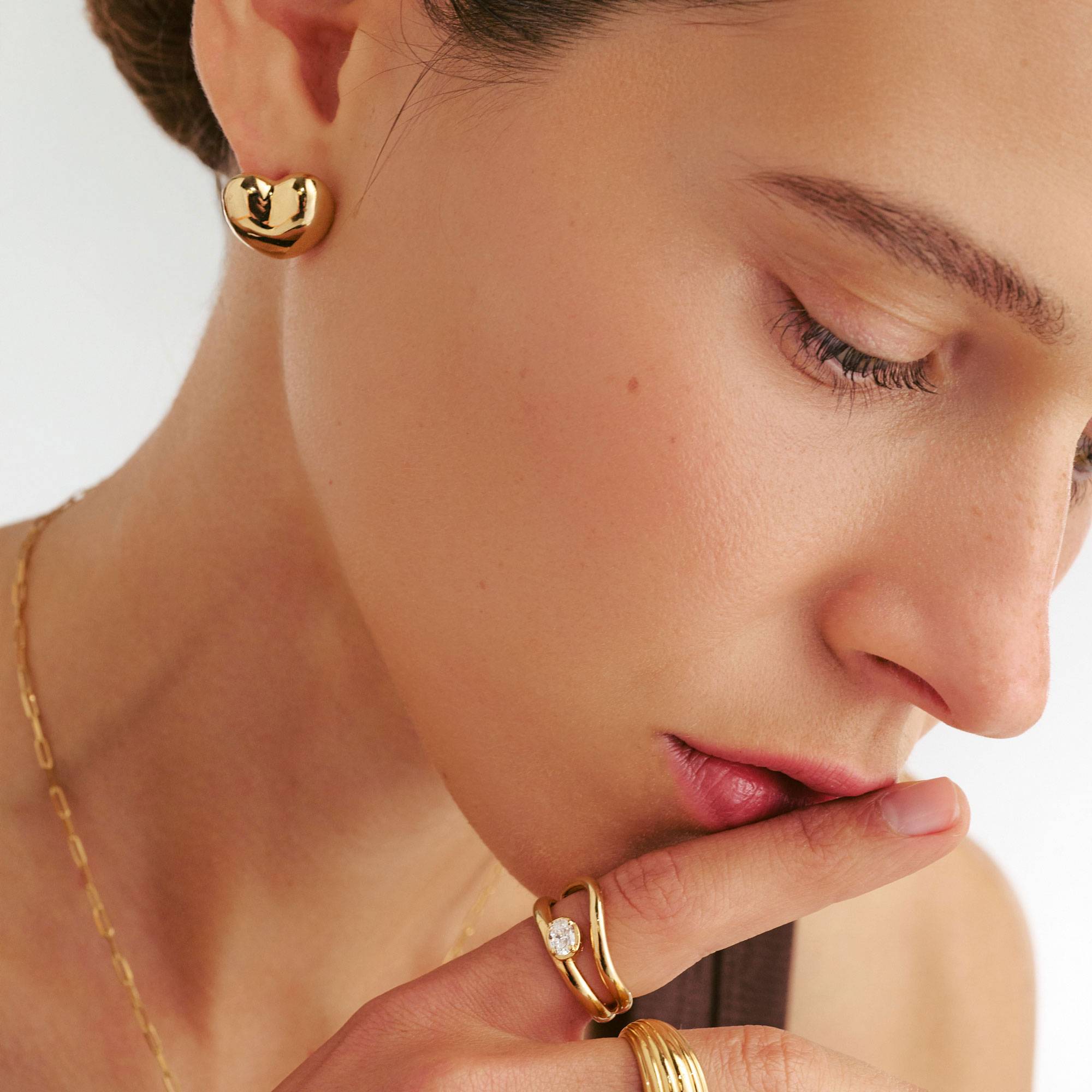 Puffy Heart Studs- Gold Vermeil-2 product photo