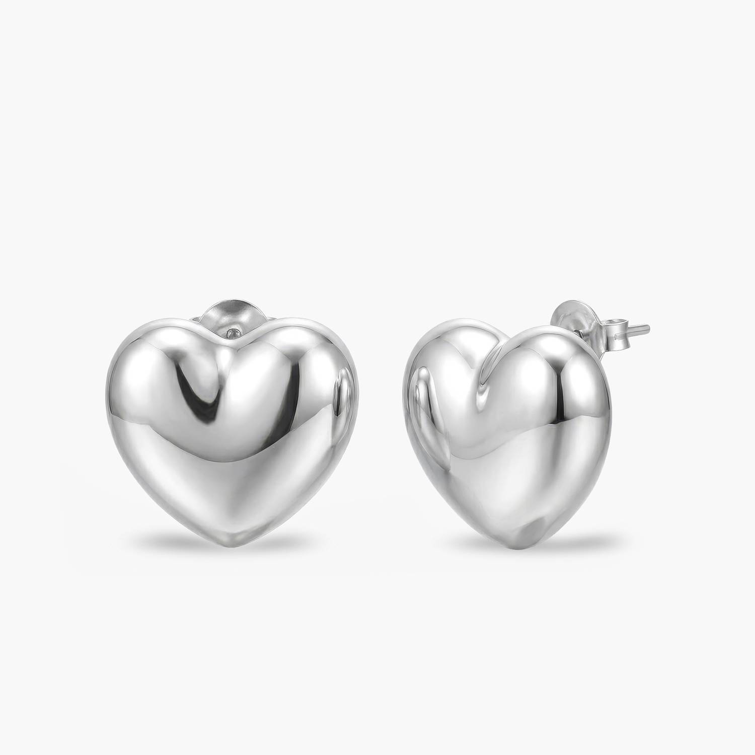 Puffy Heart Studs - Silver-4 product photo