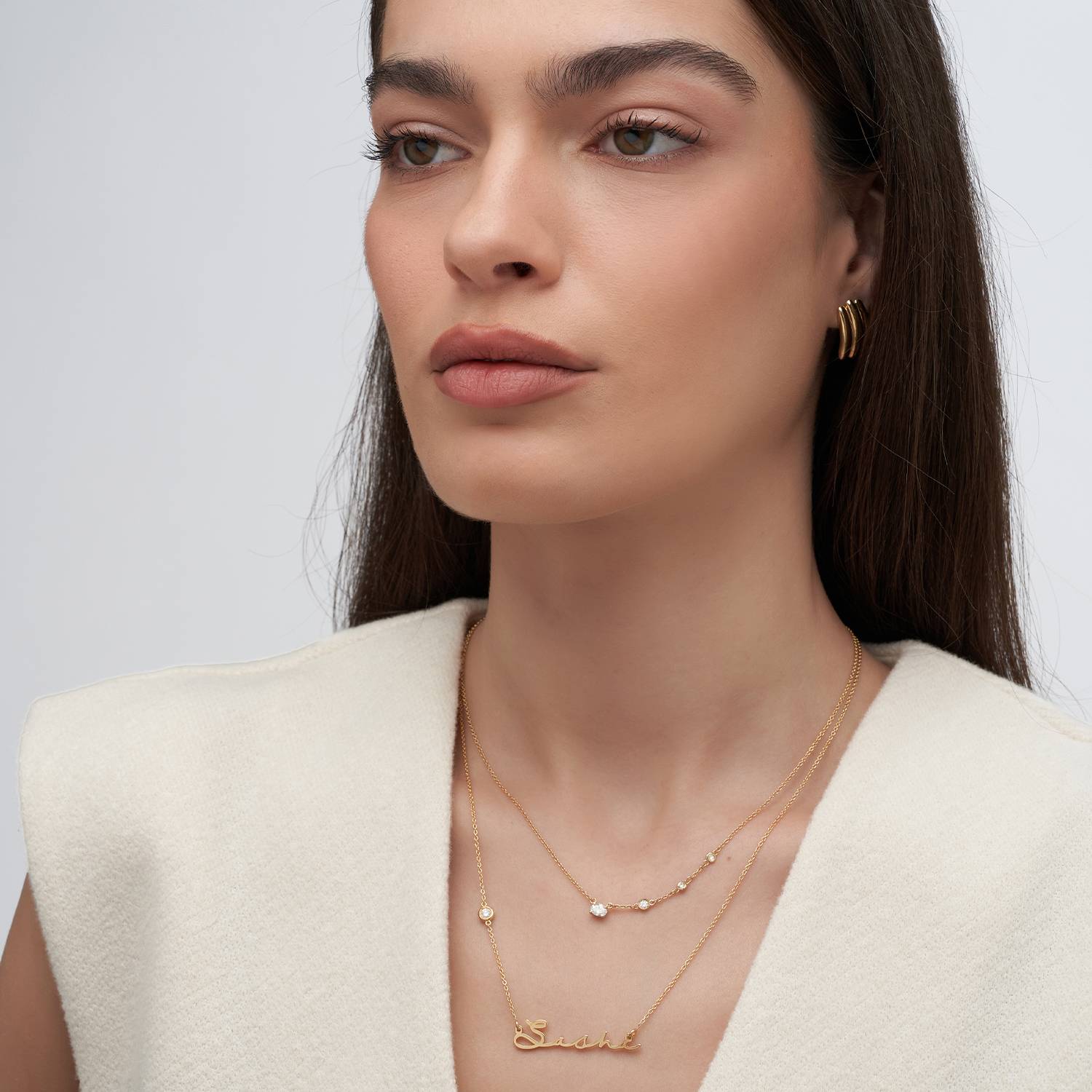 Queen Multi-Diamond Necklace with 0.3 ct Custom Diamond- Gold Vermeil-4 product photo