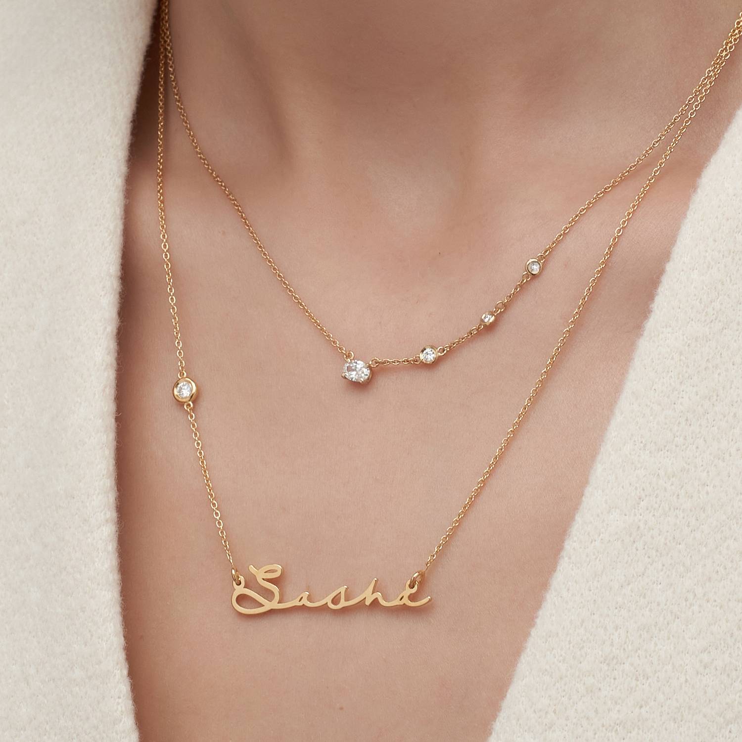 Queen Multi-Diamond Necklace with 0.3 ct Custom Diamond- Gold Vermeil-2 product photo