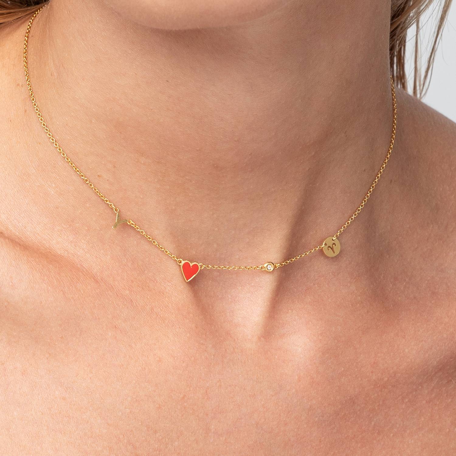 Red Heart Inez Initial Necklace With Diamond - Gold Vermeil-4 product photo