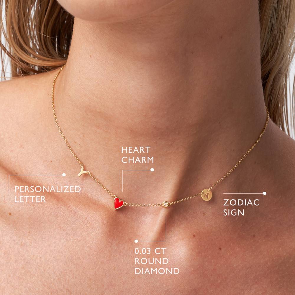 Inez Initial Heart Necklace With Diamond - Gold Vermeil - Oak & Luna