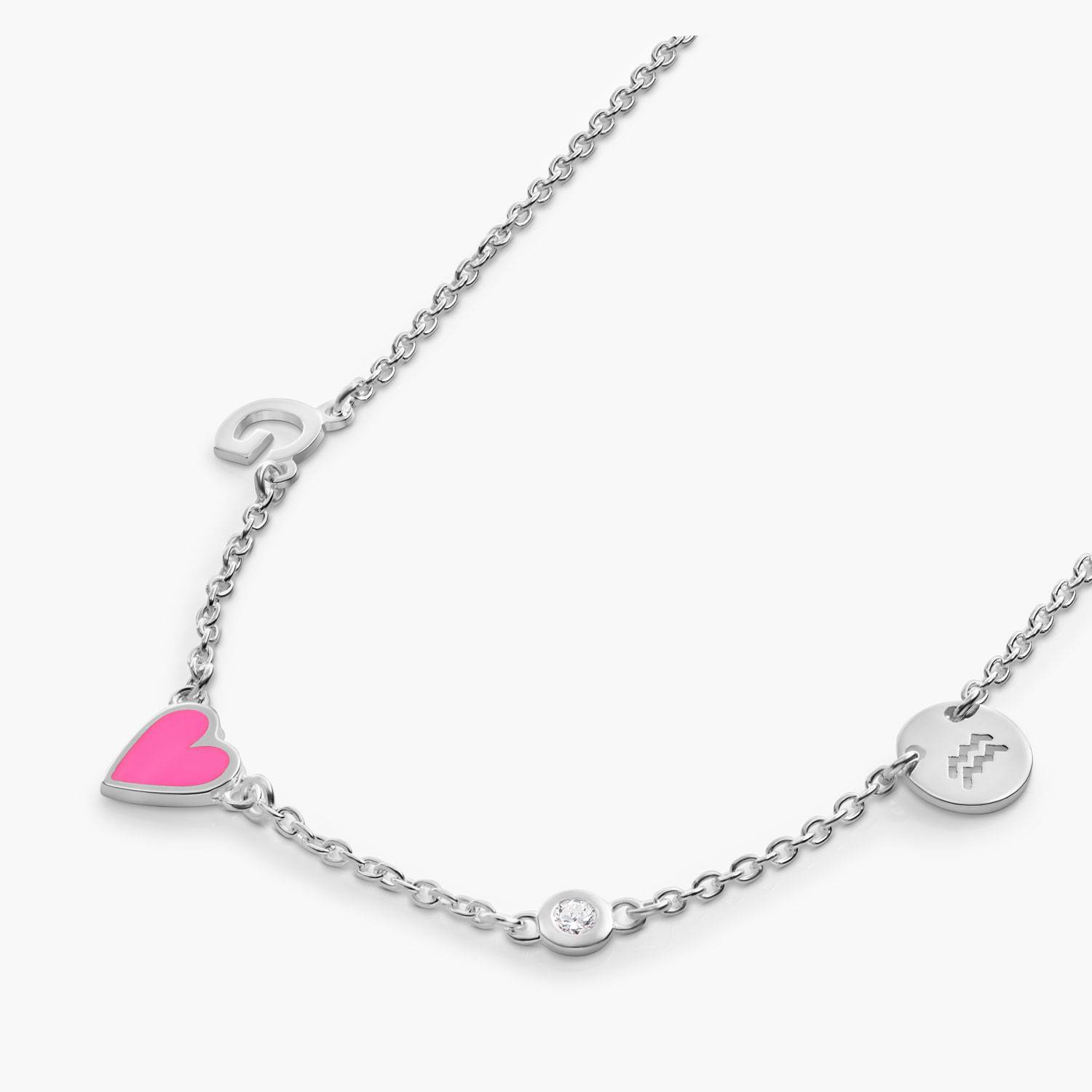 Inez Initial Heart Necklace with Diamond - Silver-3 product photo
