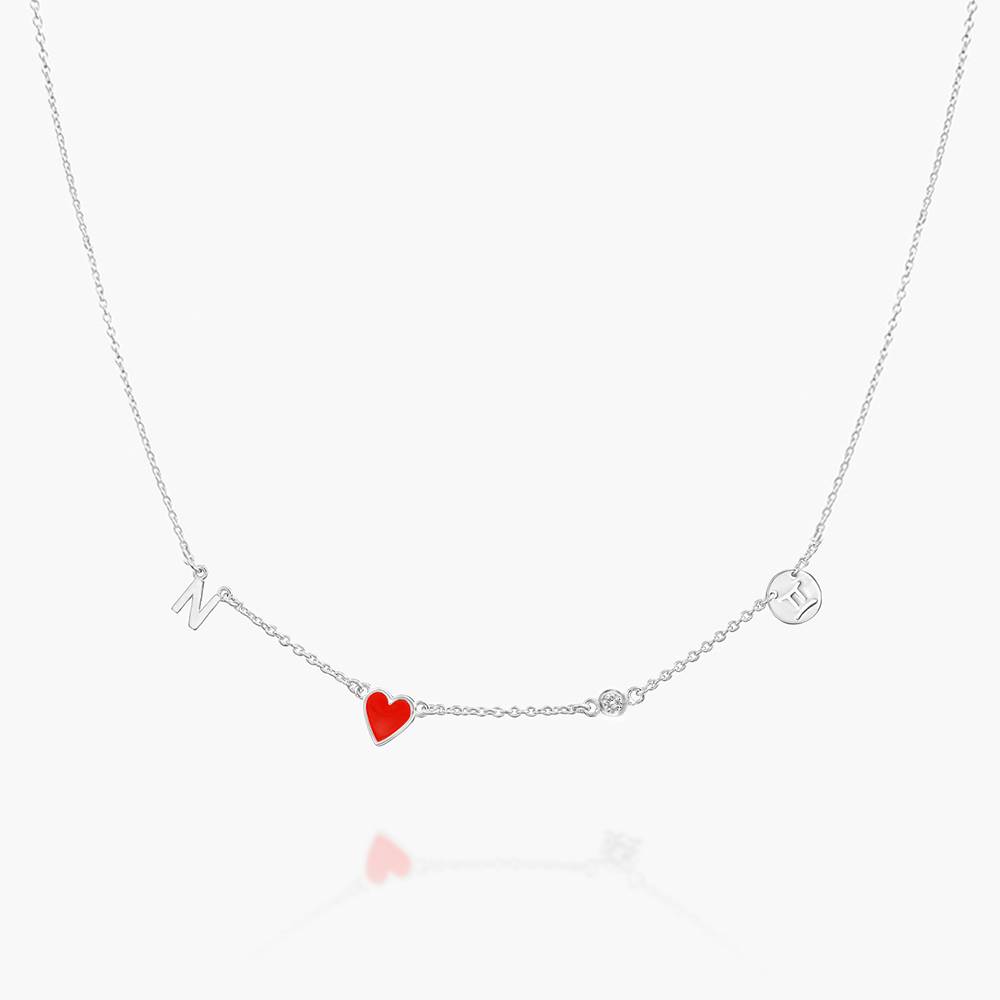 Red Heart Inez Initial Necklace With Diamond - Silver product photo