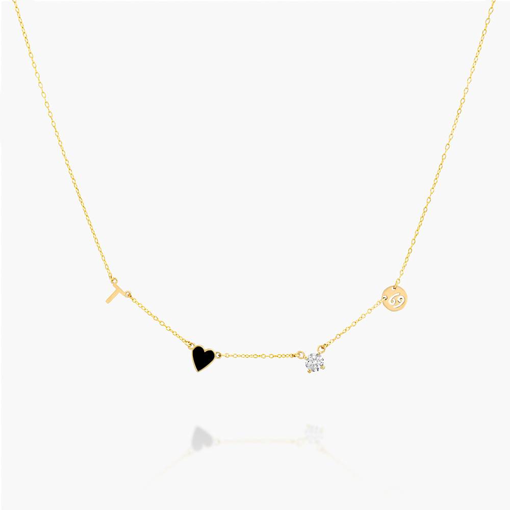 Inez Initial Black Heart Necklace with Premium Diamond - 10K Solid