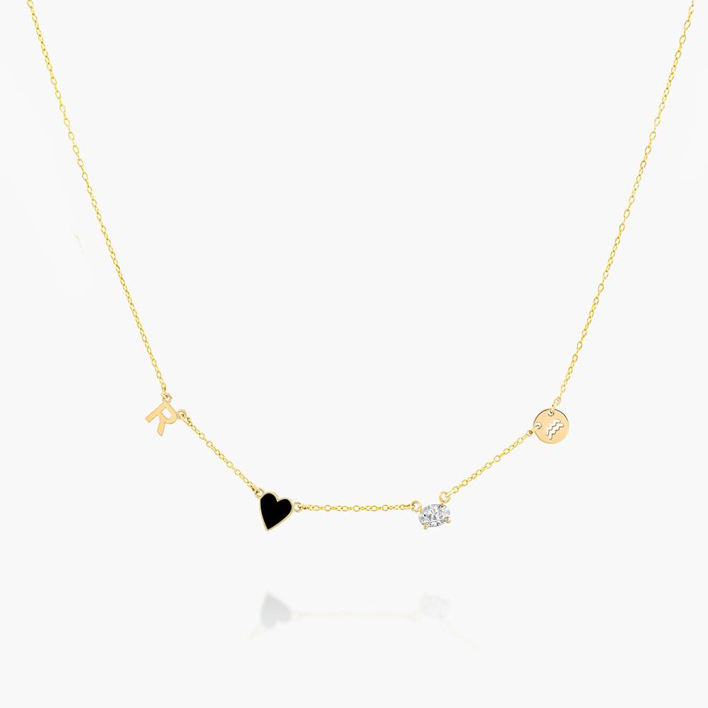Inez Initial Black Heart Necklace with Diamond - 10K Solid Gold-1 product photo