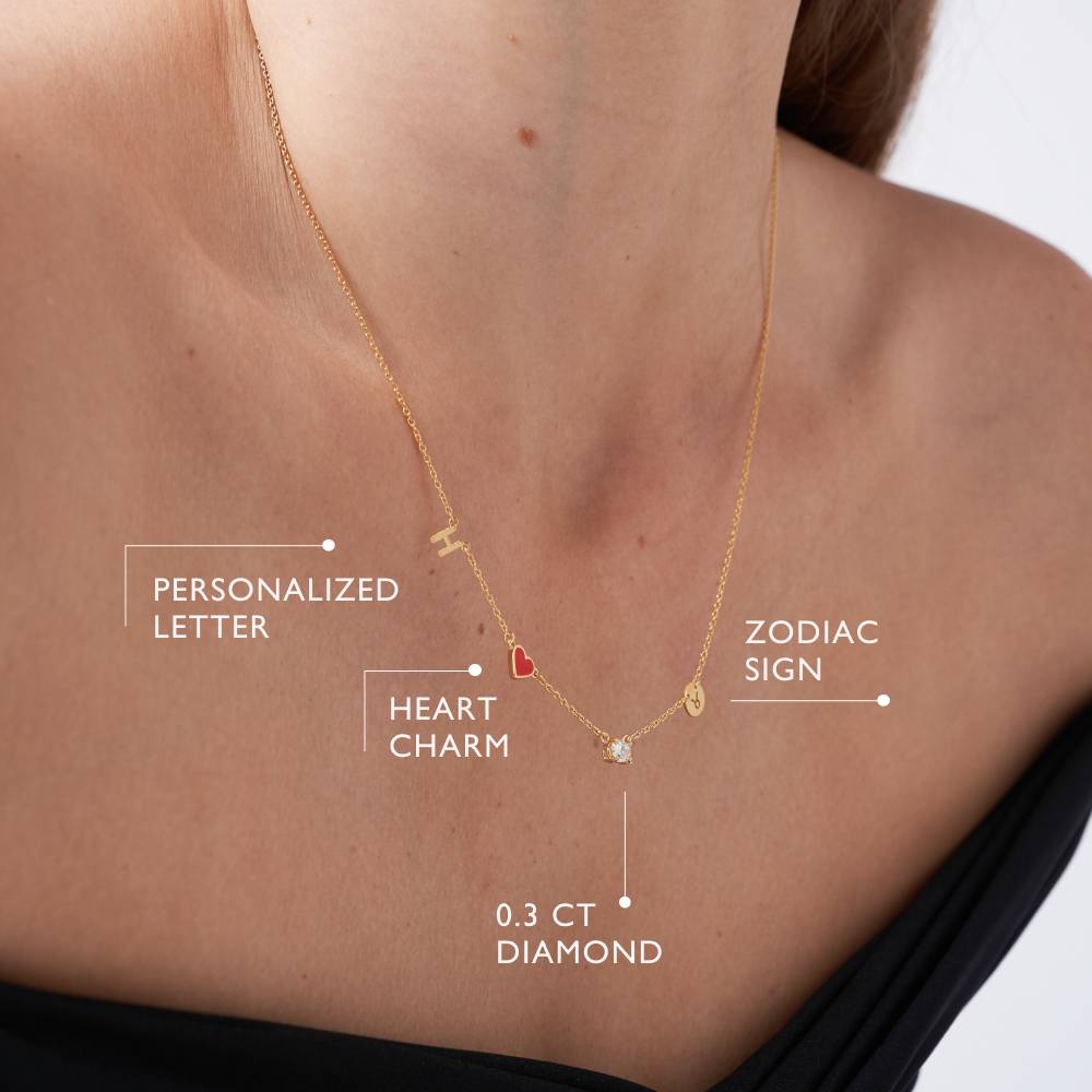 Inez Initial Heart Necklace With Premium Diamond - 14K Solid Gold-2 product photo
