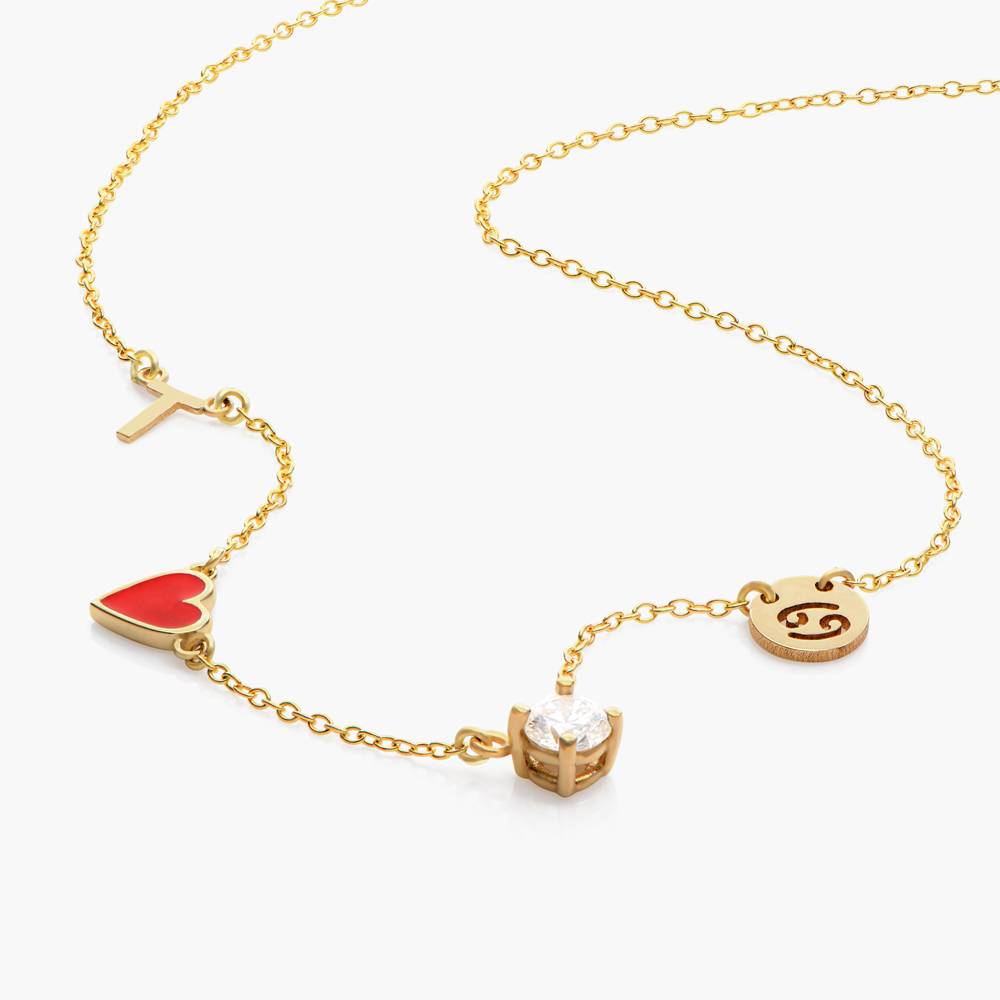 Red Heart Inez Initial Necklace With Premium Diamond - 14K Solid Gold-2 product photo