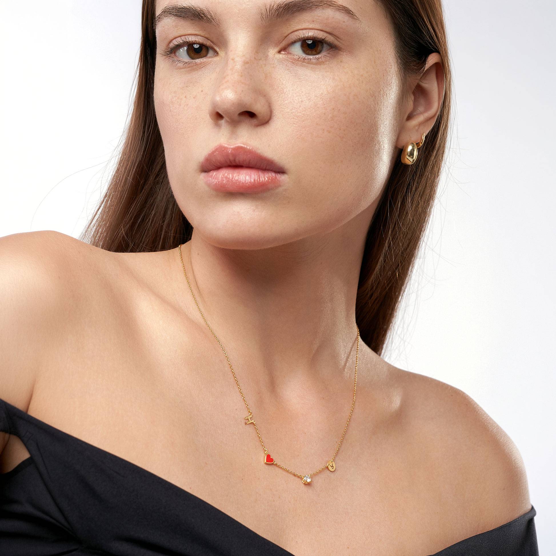 Inez Initial Heart Necklace With Premium Diamond - Gold Vermeil-2 product photo