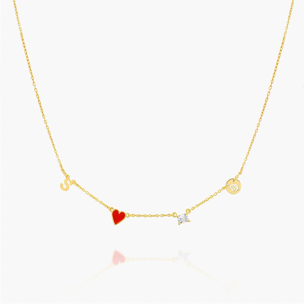 Red Heart Inez Initial Necklace With Premium Diamond - Gold Vermeil-4 product photo