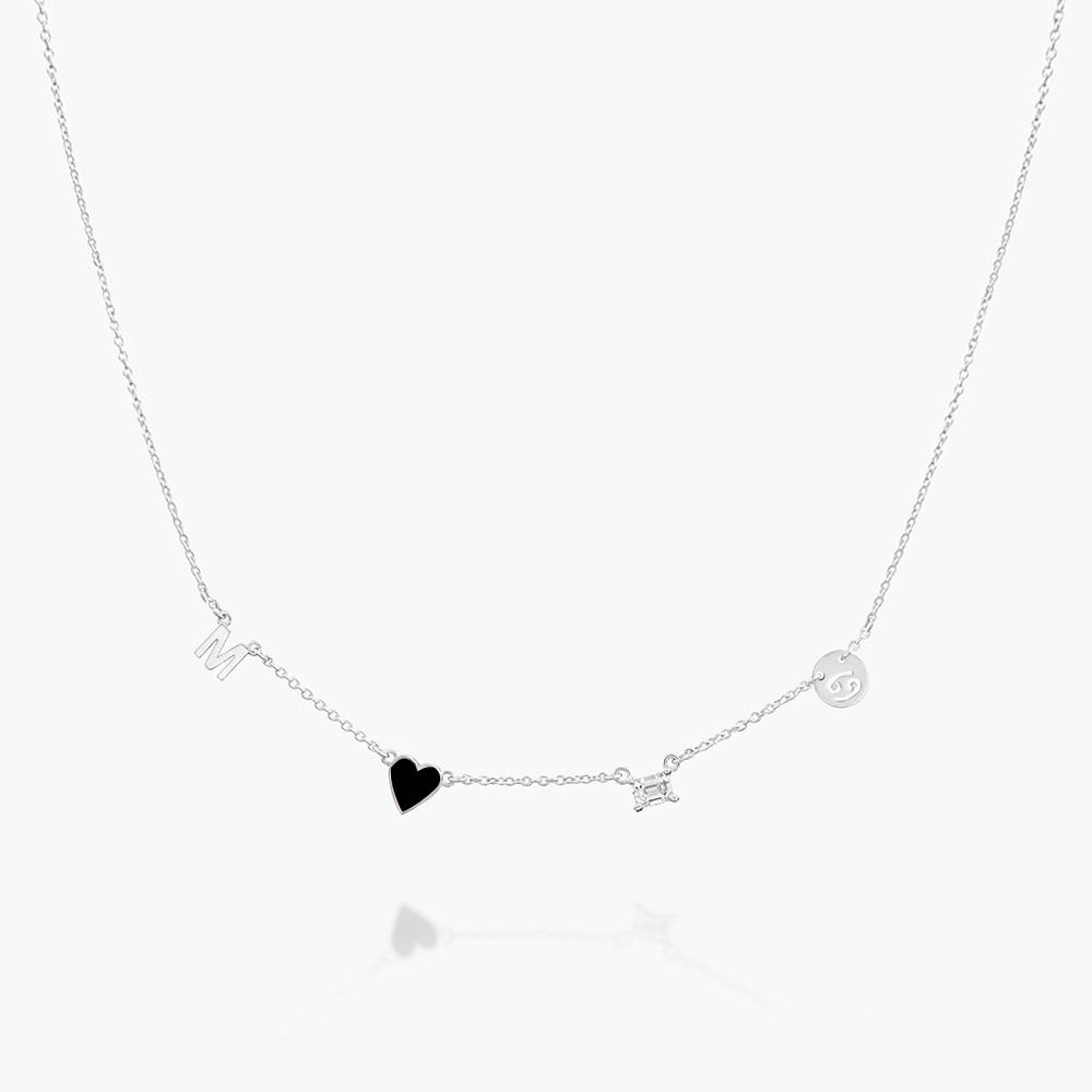 Inez Initial Black Heart Necklace With Premium Diamond - Silver-5 product photo