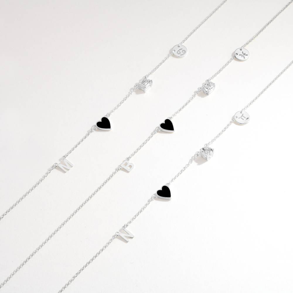 Collier Initial Inez Coeur avec Diamant Premium - Argent-6 photo du produit