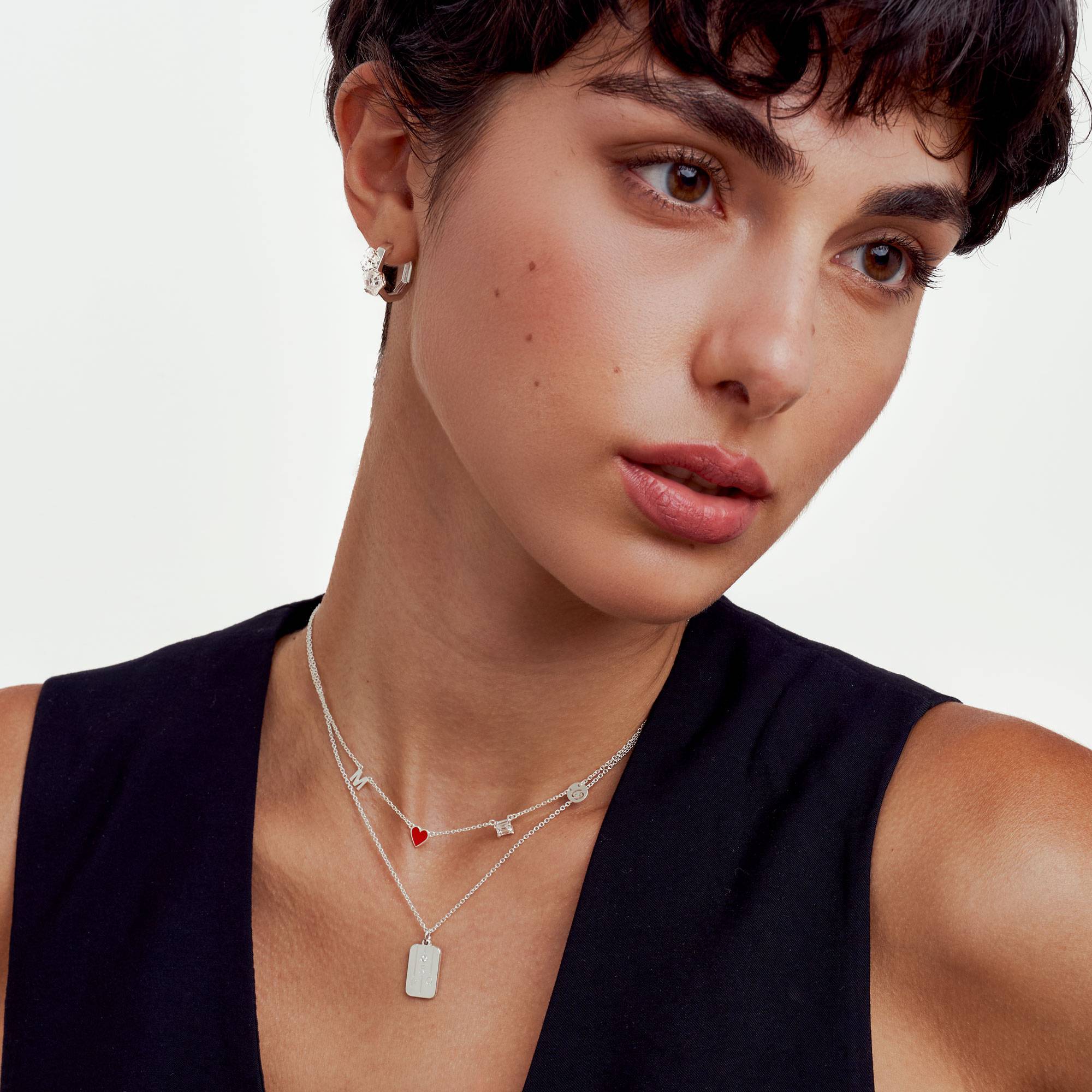 Inez Initial Heart Necklace With Premium Diamond - Silver-2 product photo