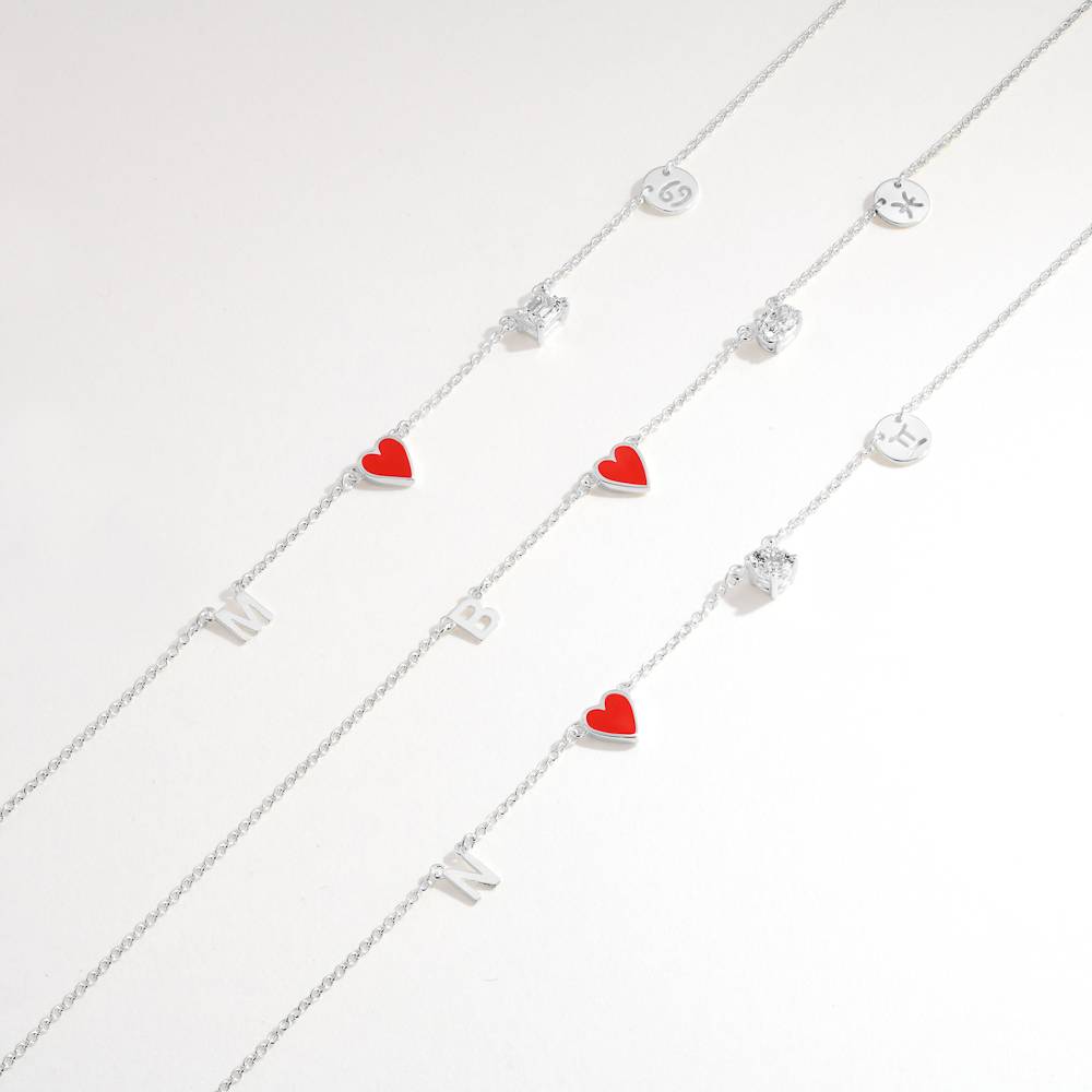 Red Heart Inez Initial Necklace With Premium Diamond - Silver-1 product photo