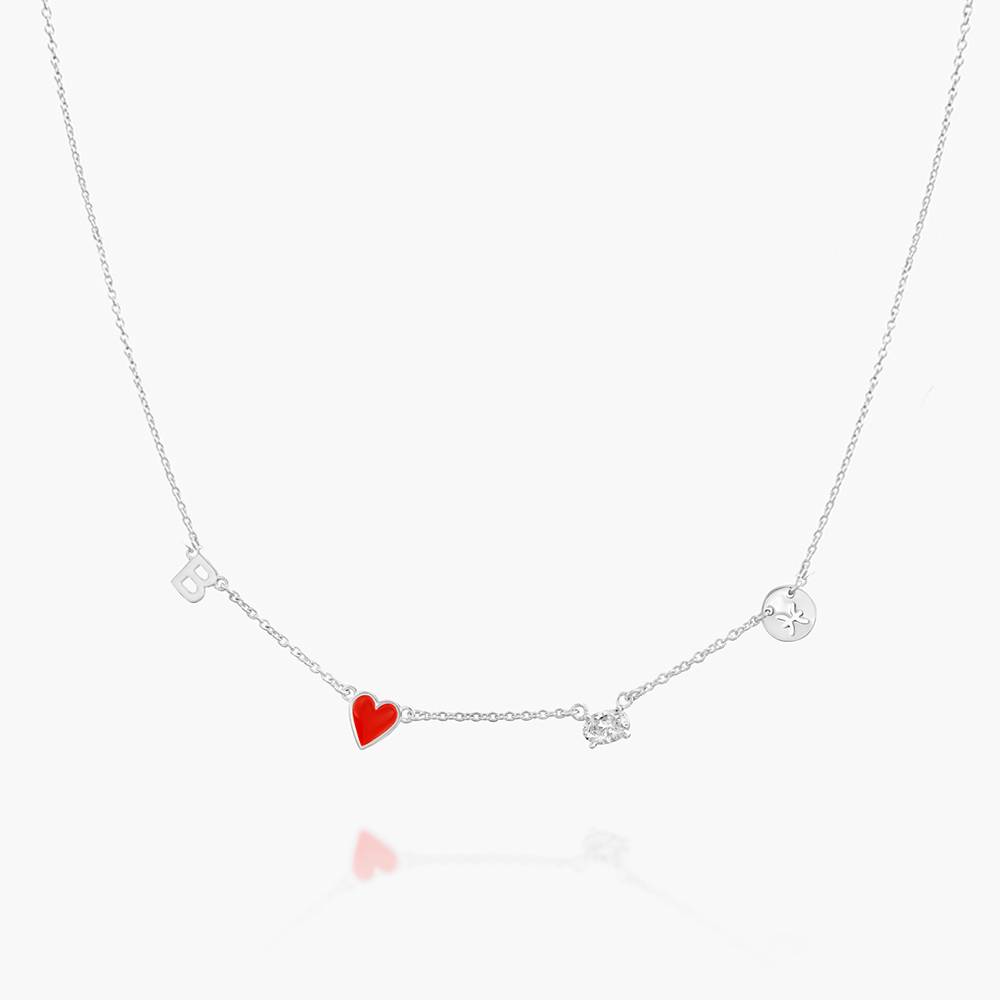 Collier Initial Inez Coeur Rouge avec Diamant Premium - Argent-2 photo du produit
