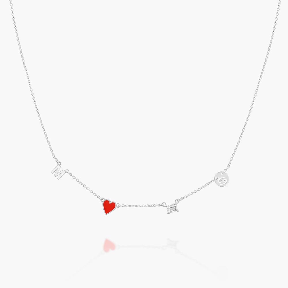Red Heart Inez Initial Necklace With Premium Diamond - Silver product photo