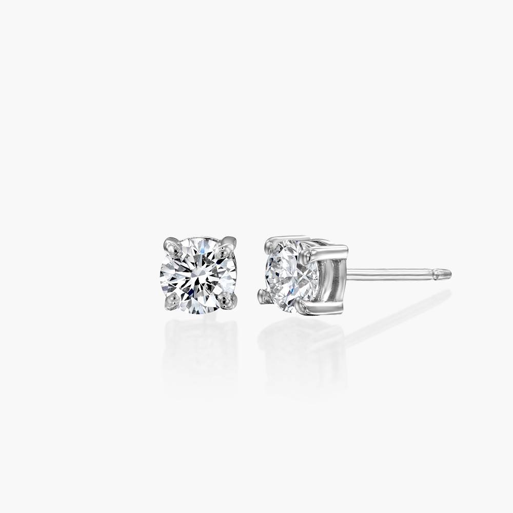 Round Diamond Stud Earrings 0.6 CT- 14k White Solid Gold product photo