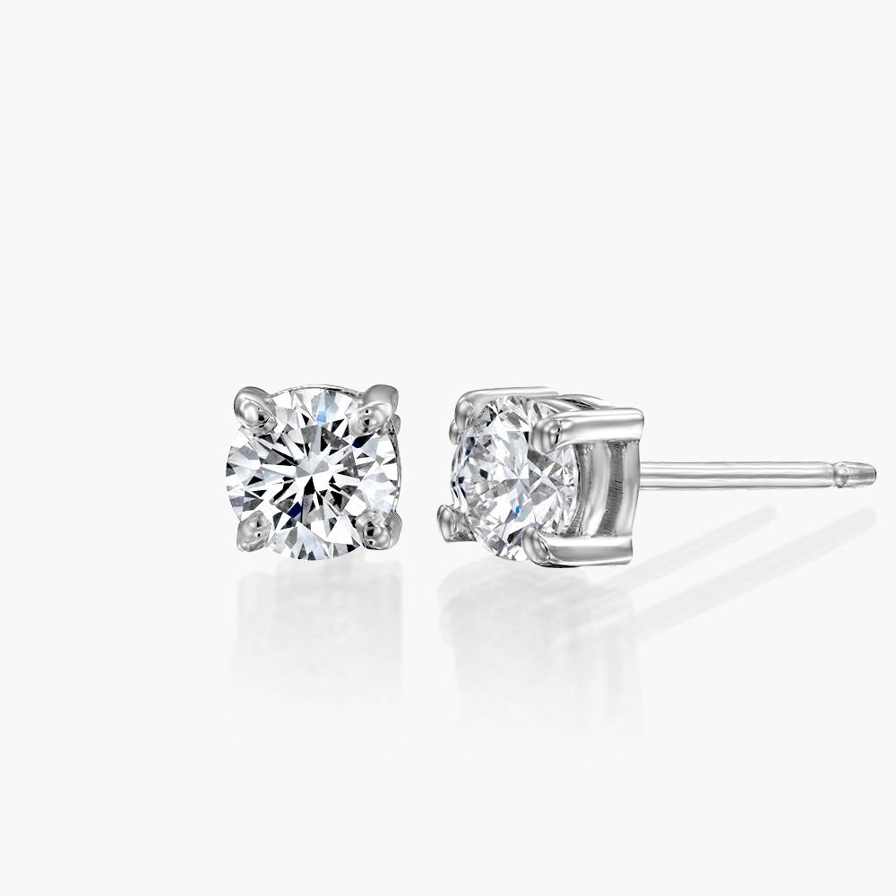 Round Diamond Stud Earrings 1 CT- 14k White Solid Gold-1 product photo