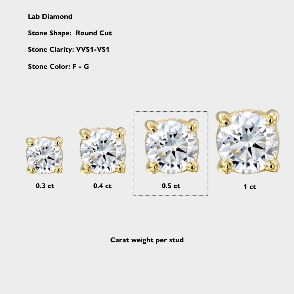 Round Diamond Stud Earrings 1 CT - 10k Solid Gold-5 product photo