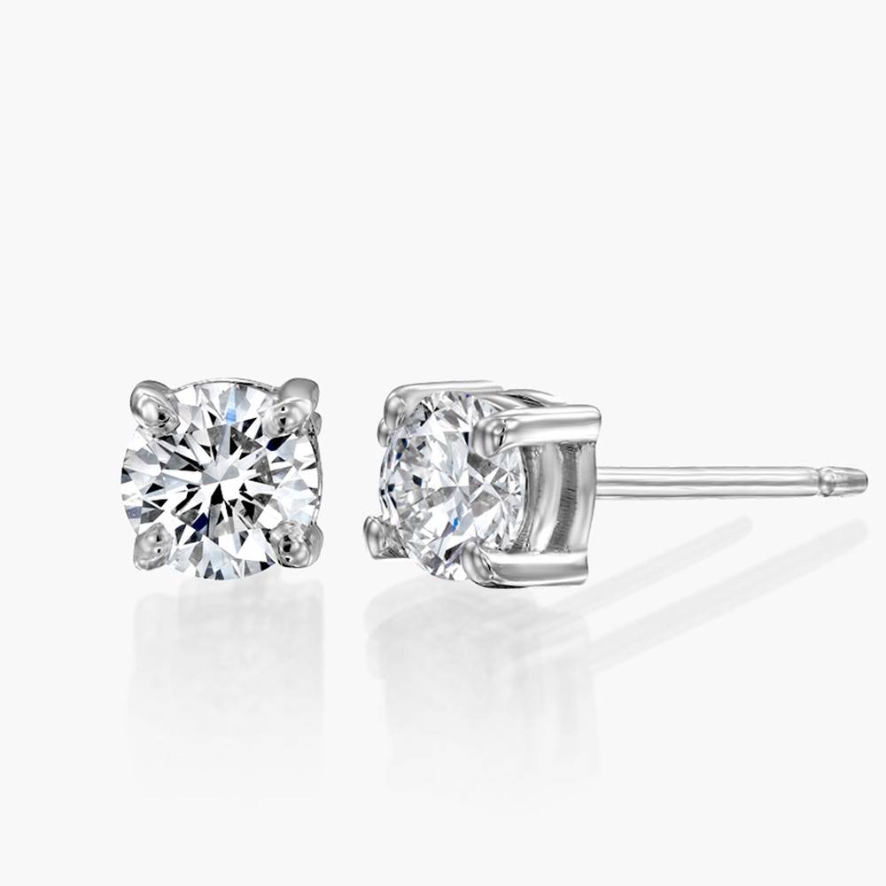 Round Diamond Stud Earrings 2 CT- 14k White Solid Gold-1 product photo