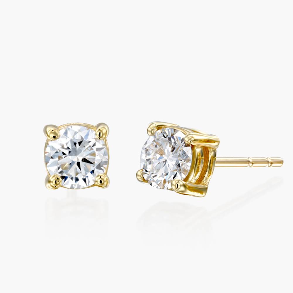 Round Diamond Stud Earrings 2 CT- 14k Yellow Solid Gold product photo
