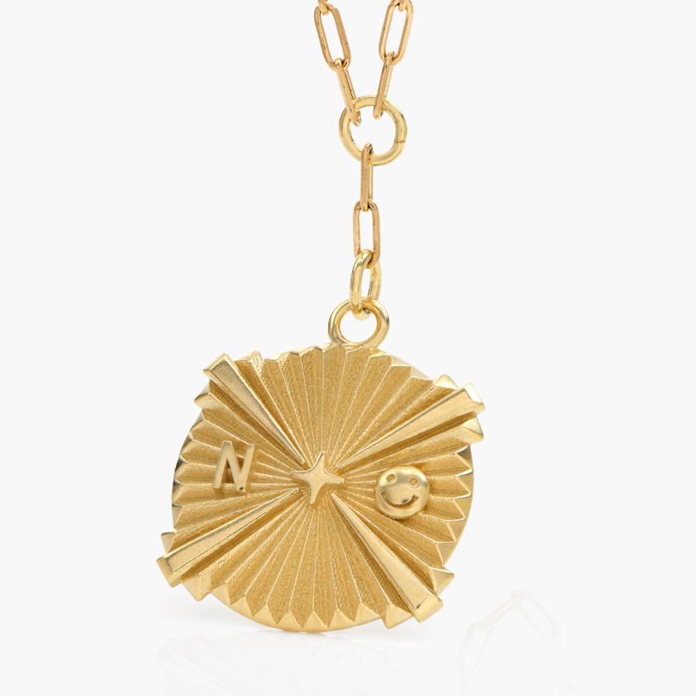 Shining Tyra Initial Medallion Necklace - 14k Solid Gold-2 product photo