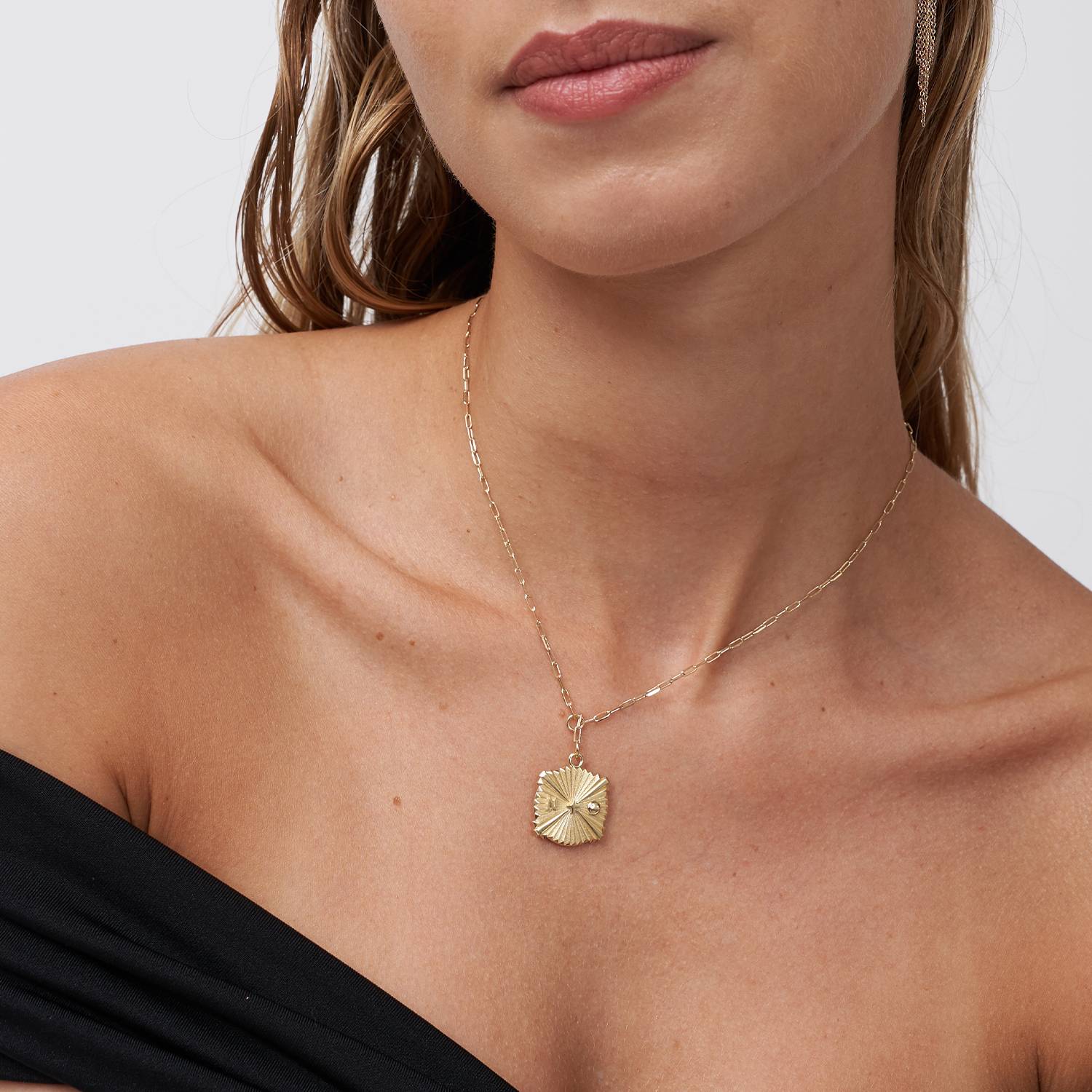 Shining Tyra Initial Medallion Necklace - 14k Solid Gold-3 product photo