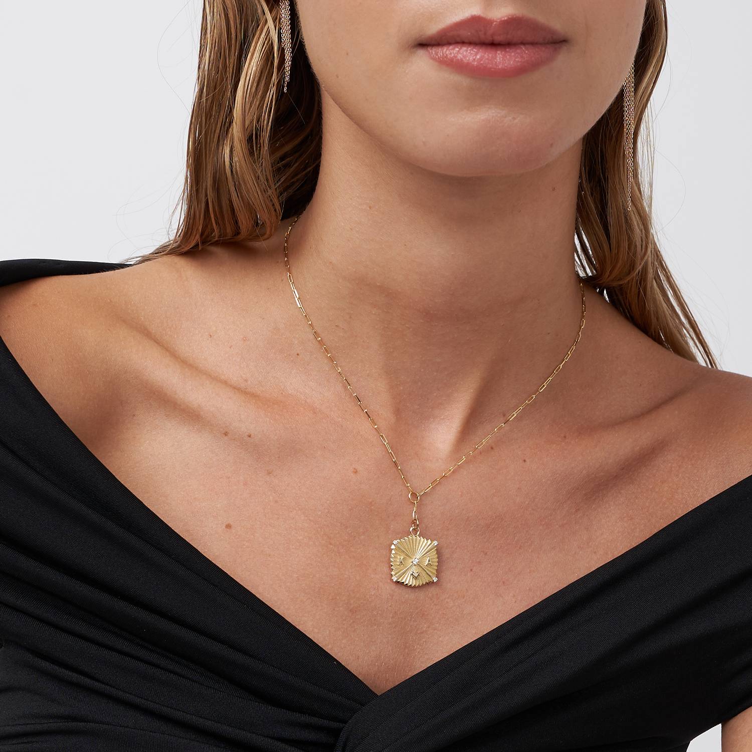 Shining Tyra Initial Medallion Necklace with Diamond - 14k Solid Gold-3 product photo