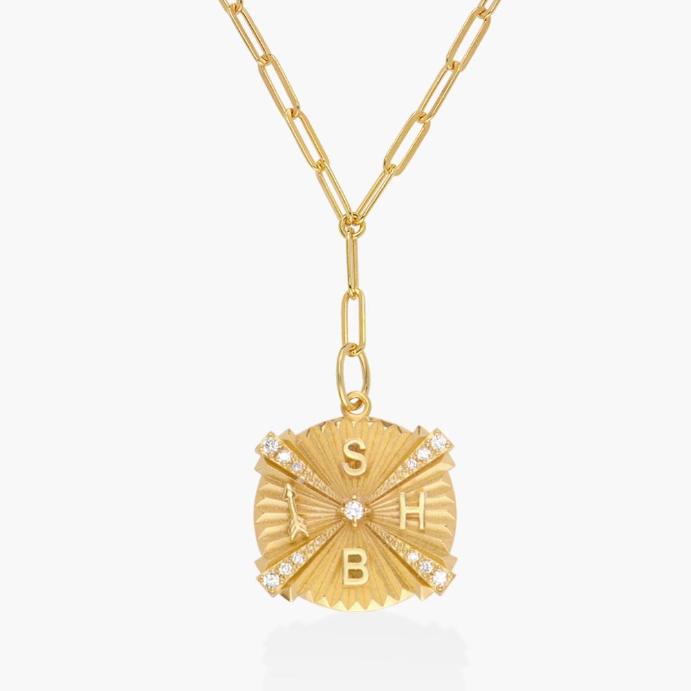 Shining Tyra Initial Medallion Necklace with Diamonds- Gold Vermeil-2 product photo