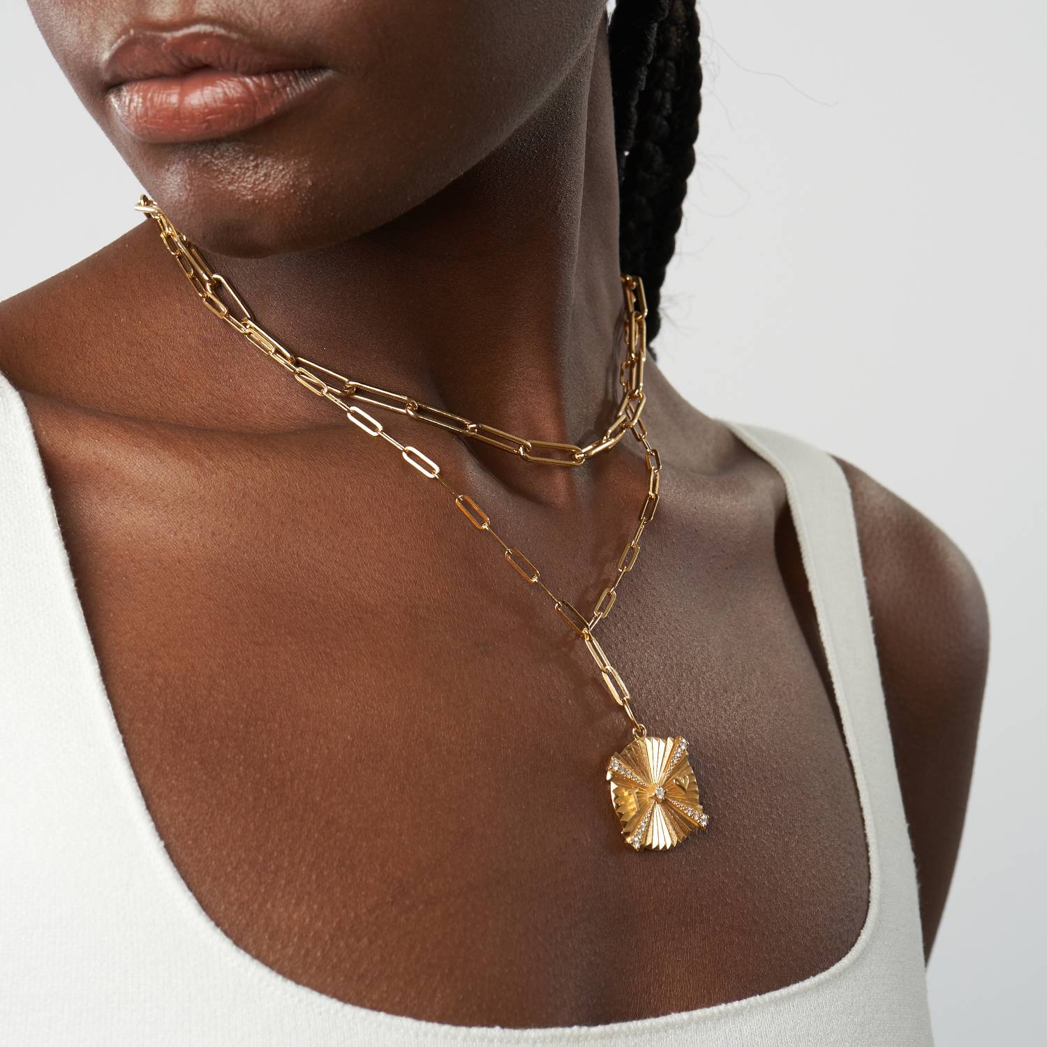 Shining Tyra Initial Medallion Necklace with Diamonds- Gold Vermeil-5 product photo