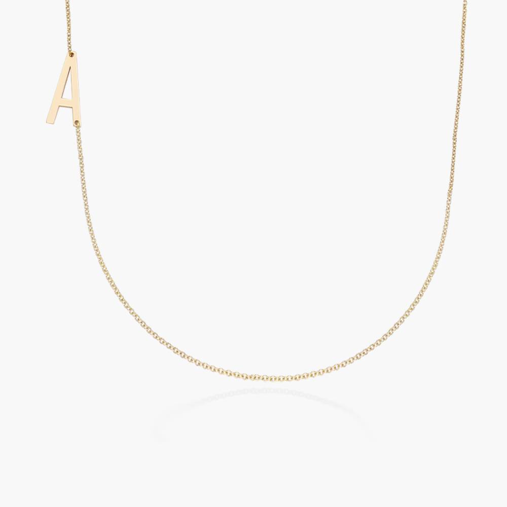 Side Initial Necklace- 14k Solid Gold-2 product photo