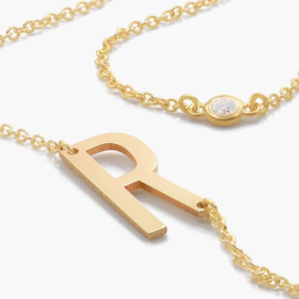 Side Initial Necklace with Diamonds - 14k Solid Gold-1 product photo