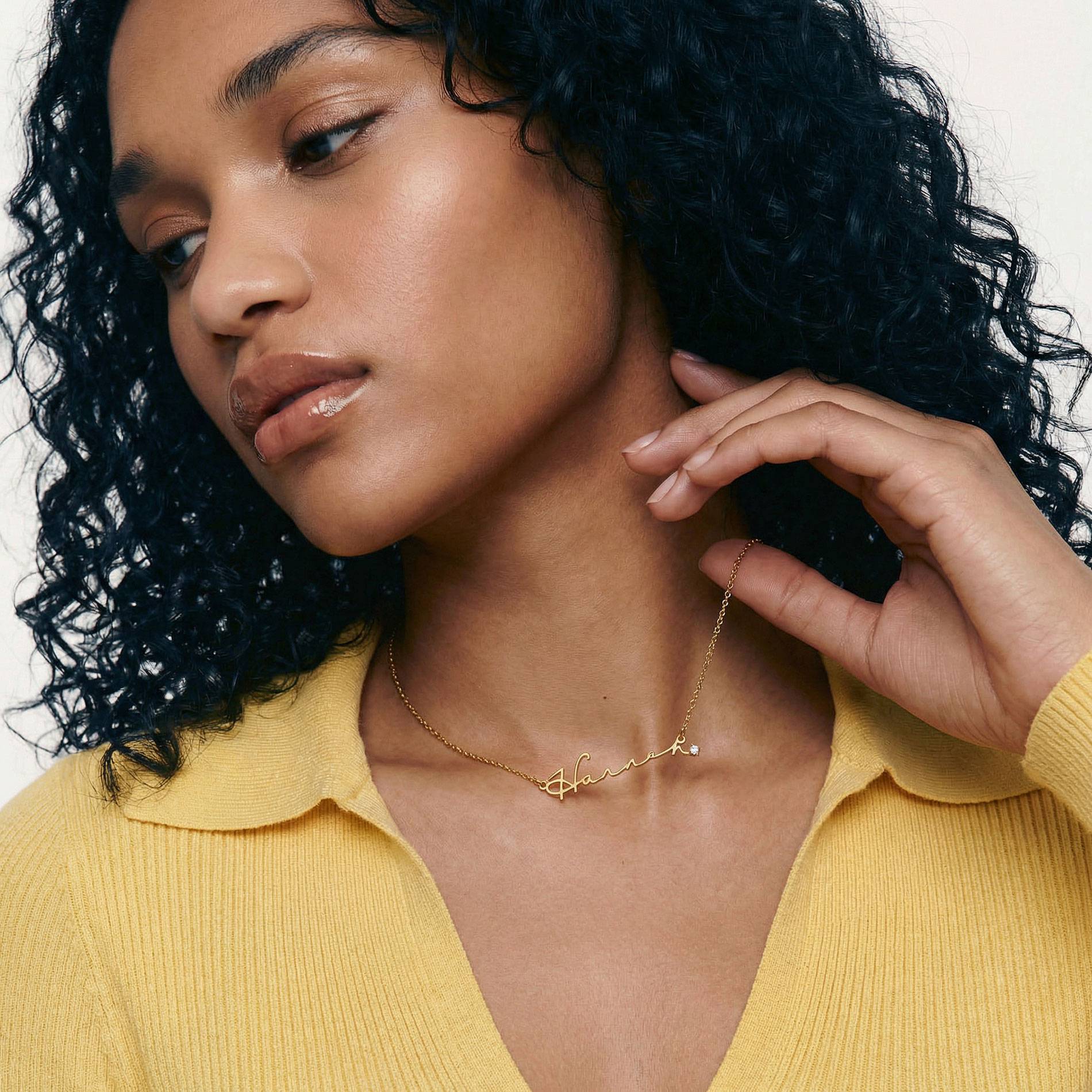 Mon Petit Name Necklace with Diamond - Gold Plated-3 product photo