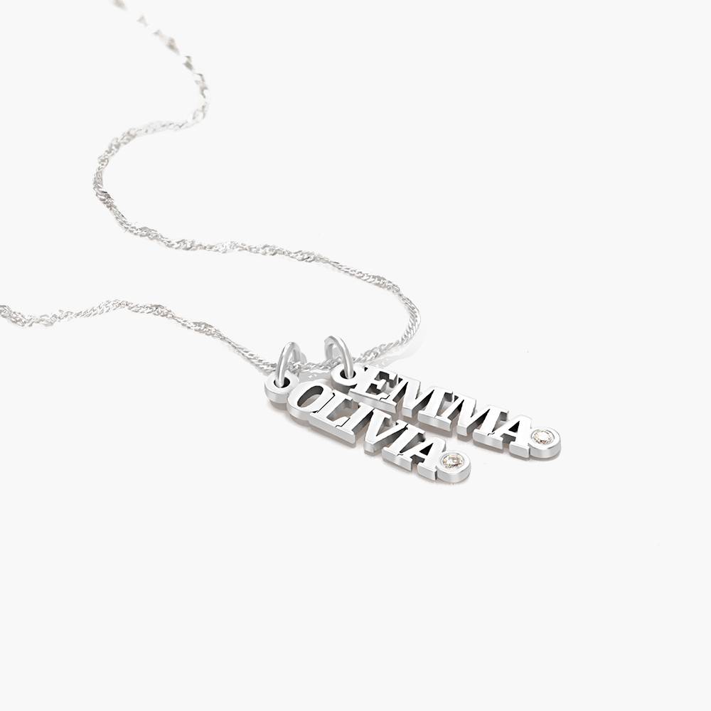 Singapore Chain Name Necklace with Diamonds -  14k White Gold-2 product photo