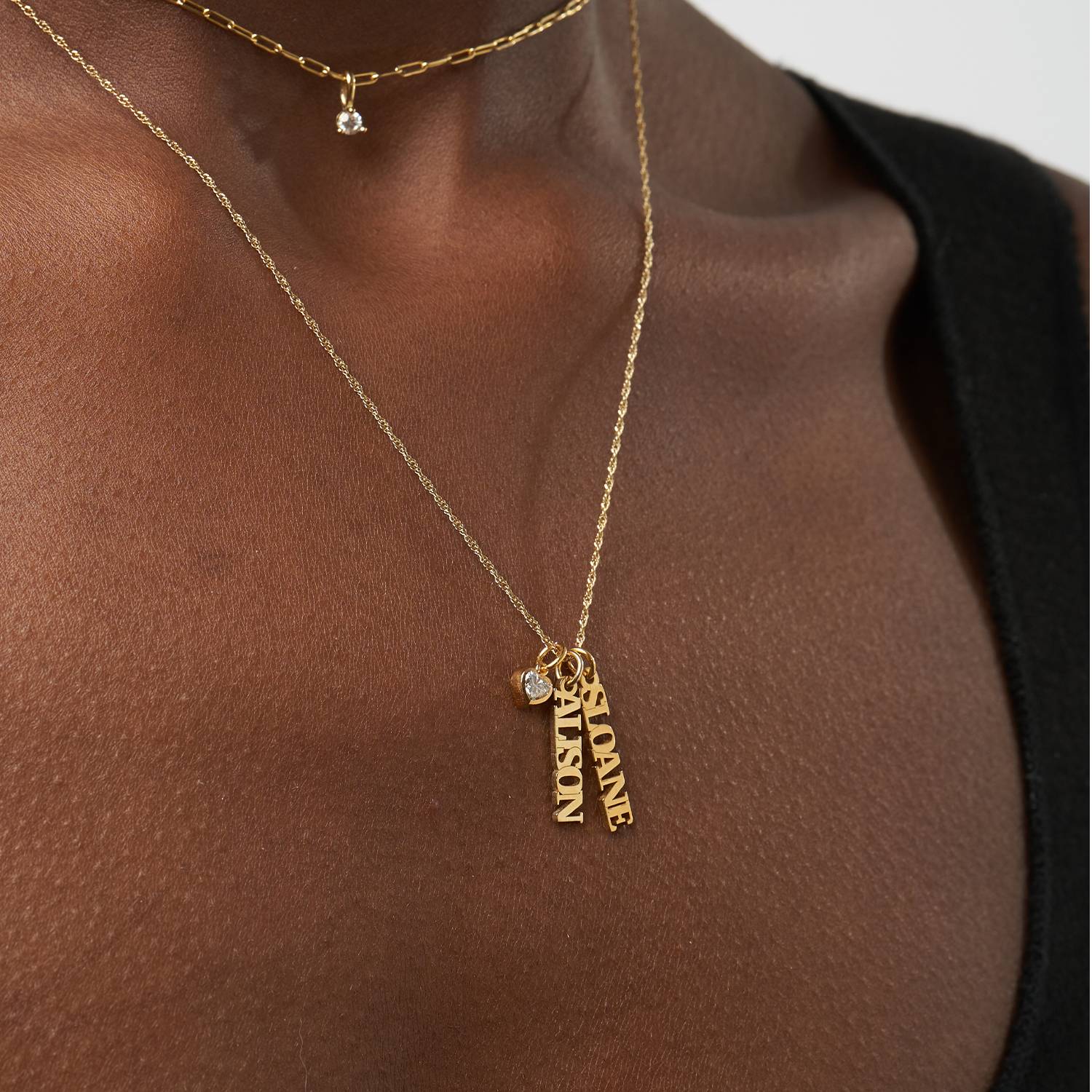 Singapore Chain Name Necklace With 0.2 Ct Heart Shaped Diamond - 14k Solid Gold-1 product photo