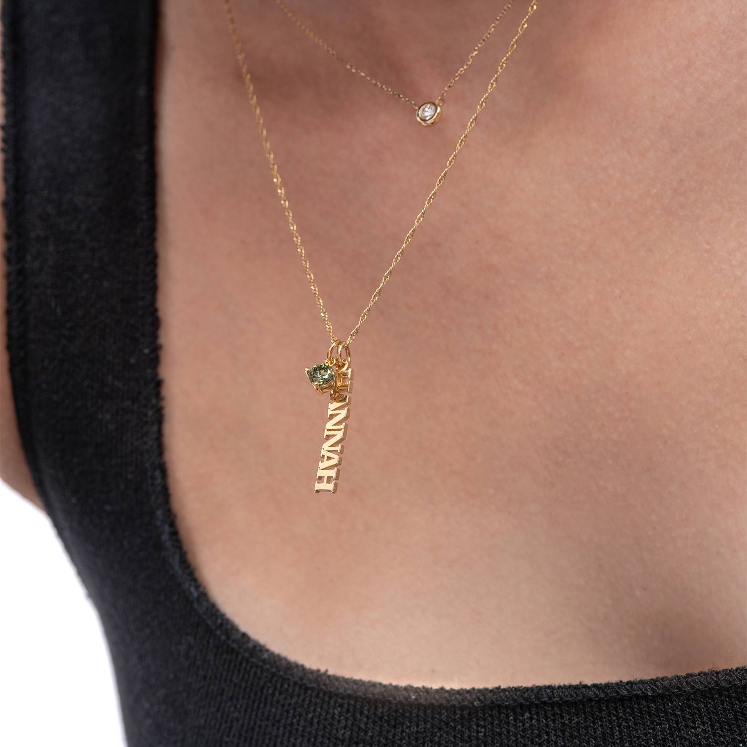 Singapore Chain Name Necklace With 0.3 Ct Fancy Diamond - 14k Solid Gold-7 product photo