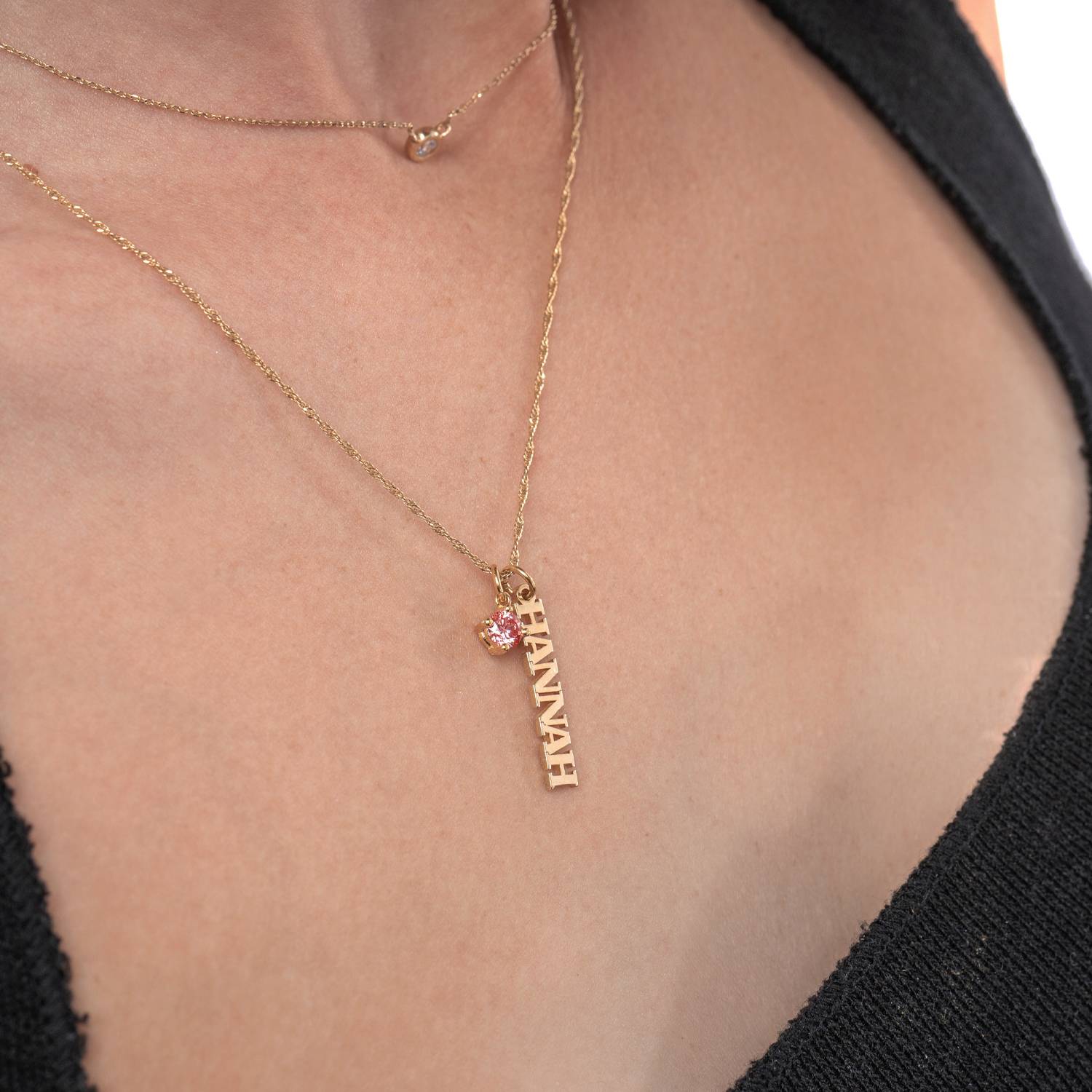 Singapore Chain Name Necklace With 0.3 Ct Fancy Diamond - 14k Solid Gold-6 product photo