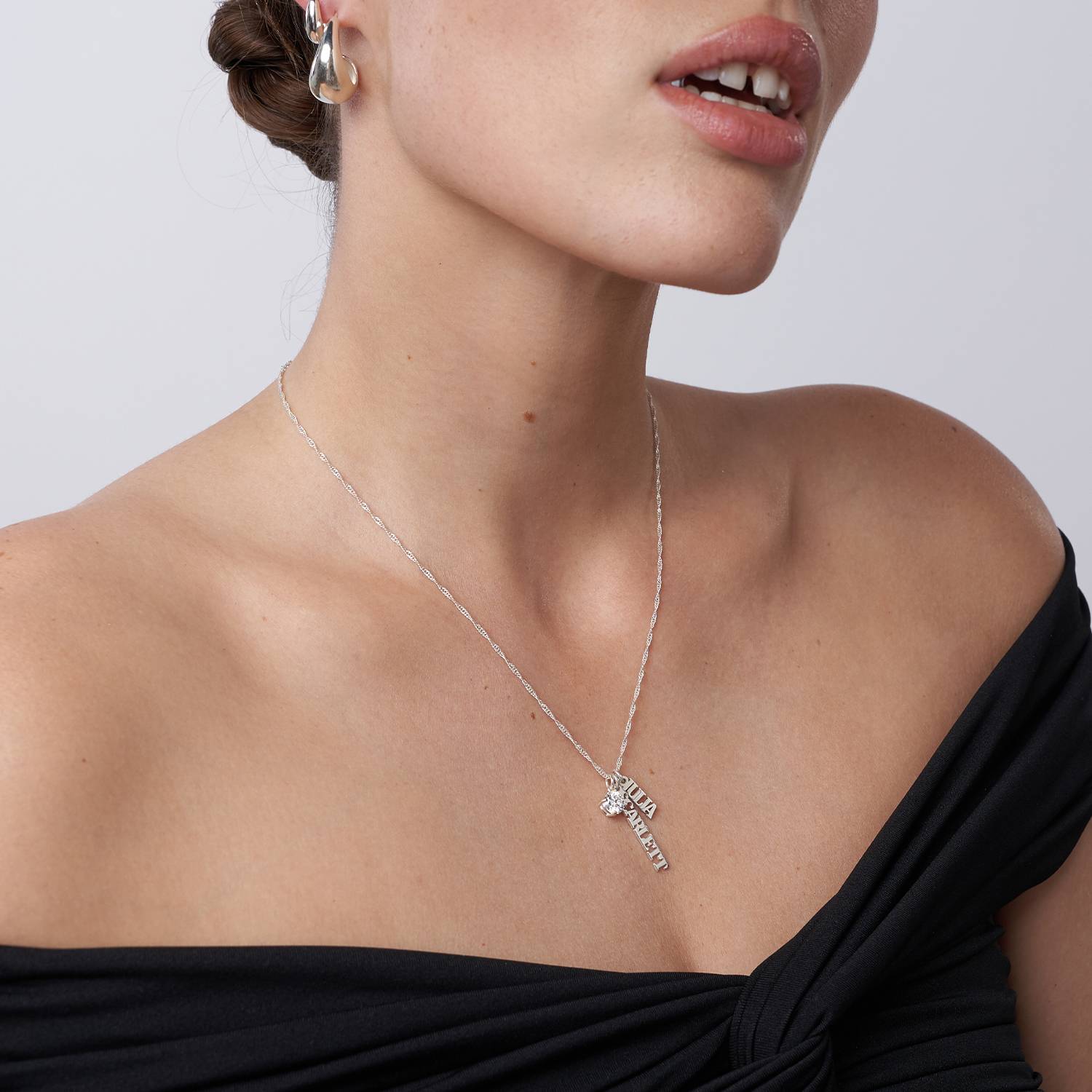 Singapore Chain Name Necklace With 1 ct Diamond- Silver-4 product photo