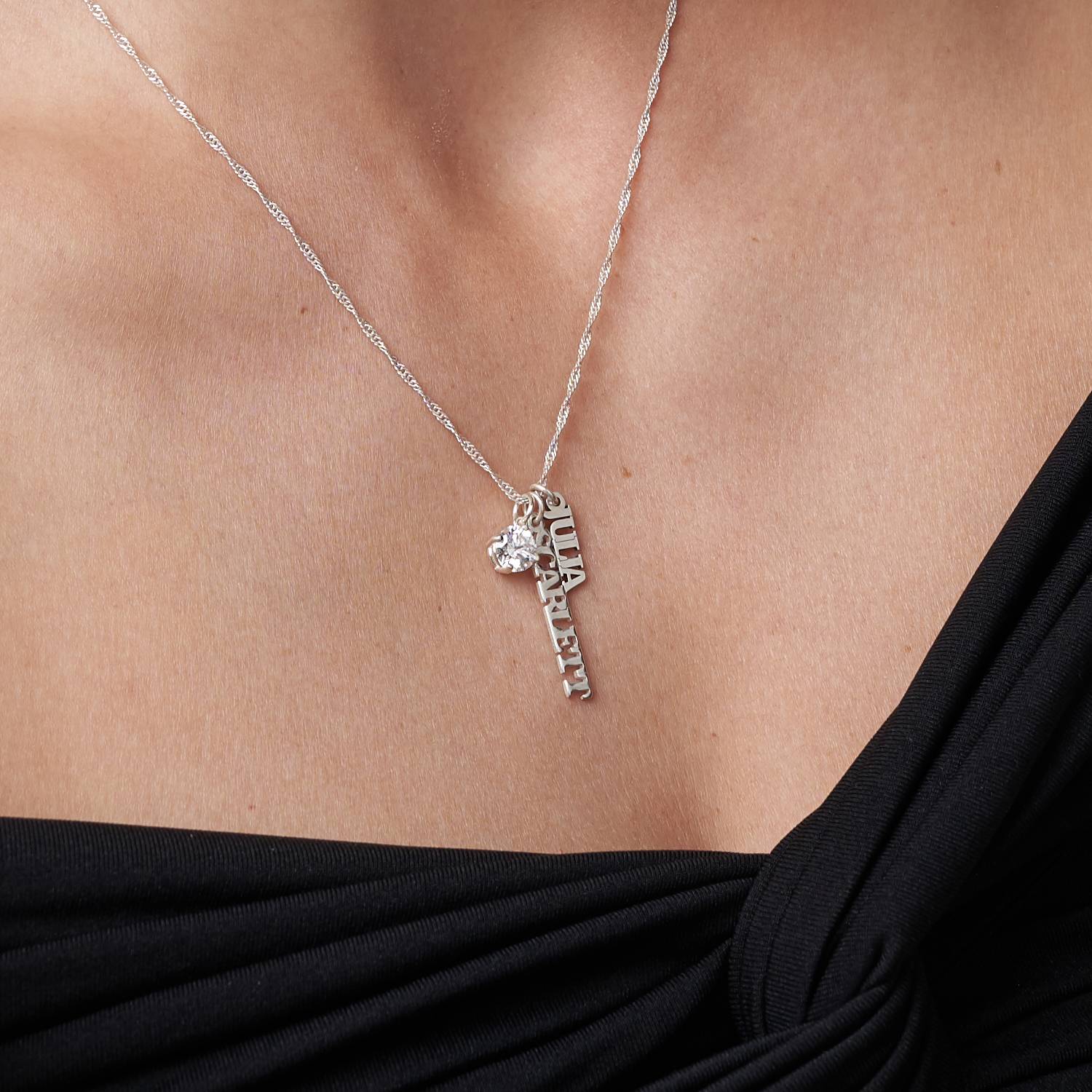 Singapore Chain Name Necklace With 1ct Diamond- Silver-1 product photo