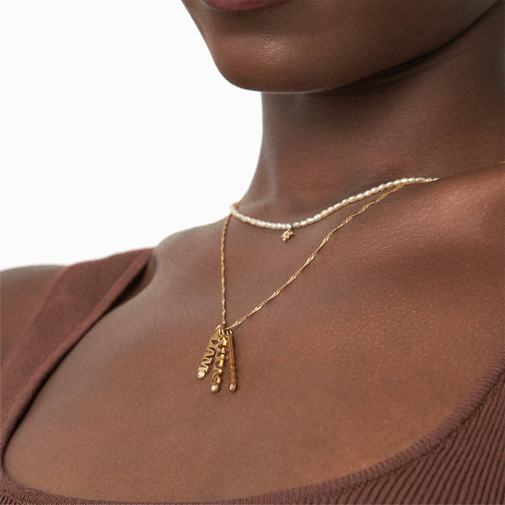 Singapore Chain Name Necklace with Diamonds -  14k Solid Gold-3 product photo